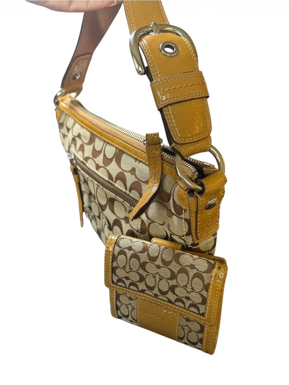 Y2K Coach Signature C Hobo Bag & Matching Wallet Set Khaki Tan Brown - Picture 6 of 13